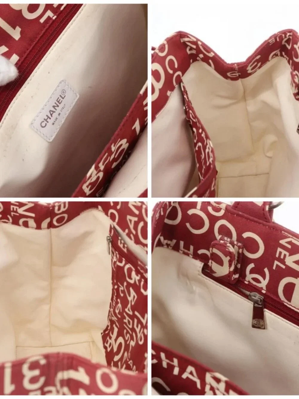 CHANEL By Sea Line Tote Bag Canvas Red CC Auth BA11415A